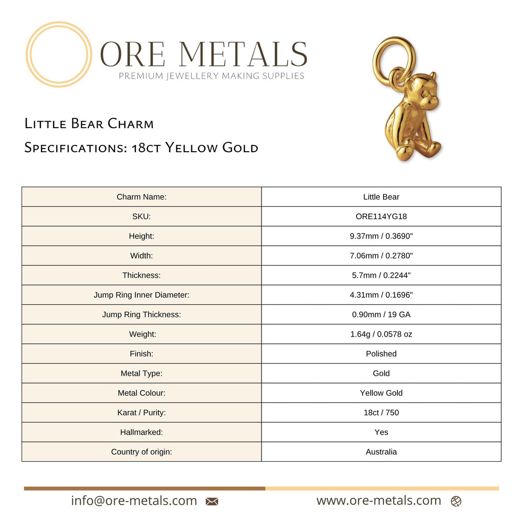 18ct Yellow Gold - Little Bear Charm