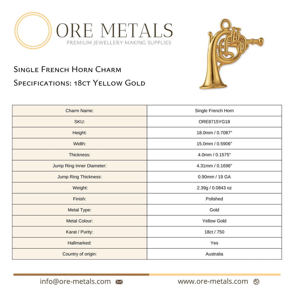 18ct Yellow Gold - Single French Horn Charm