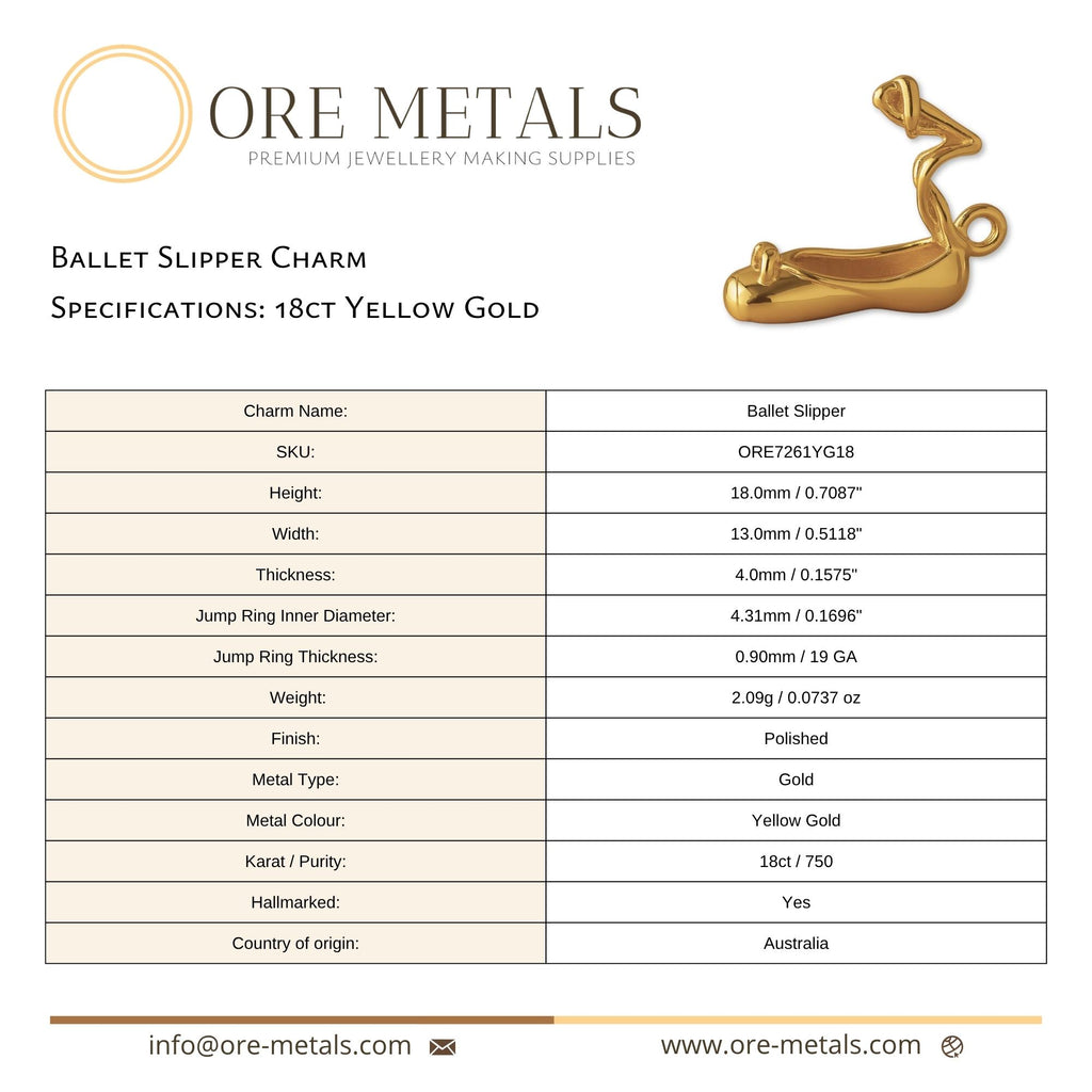18ct Yellow Gold - Ballet Slipper Charm