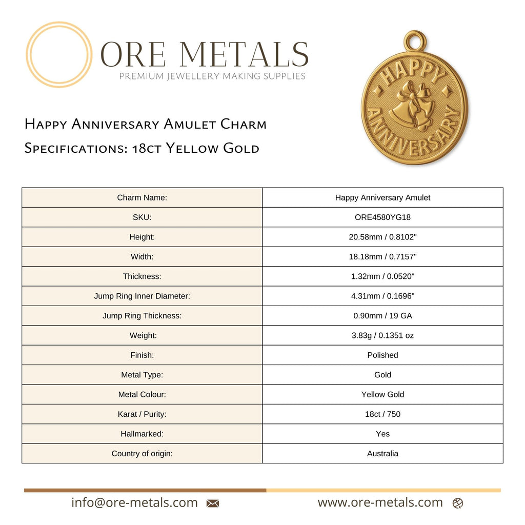 18ct Yellow Gold - Happy Anniversary Amulet Charm