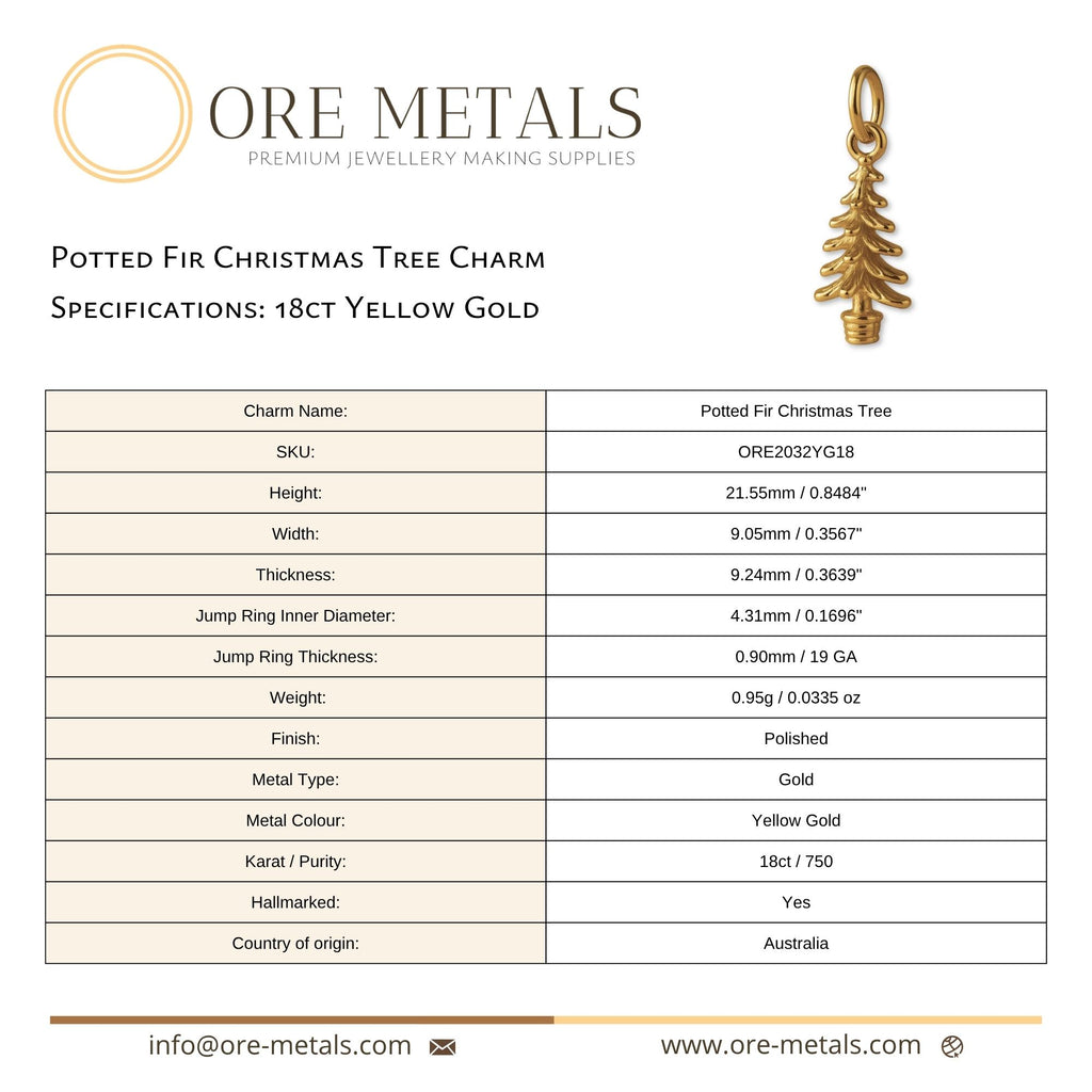 18ct Yellow Gold - Potted Fir Christmas Tree Charm