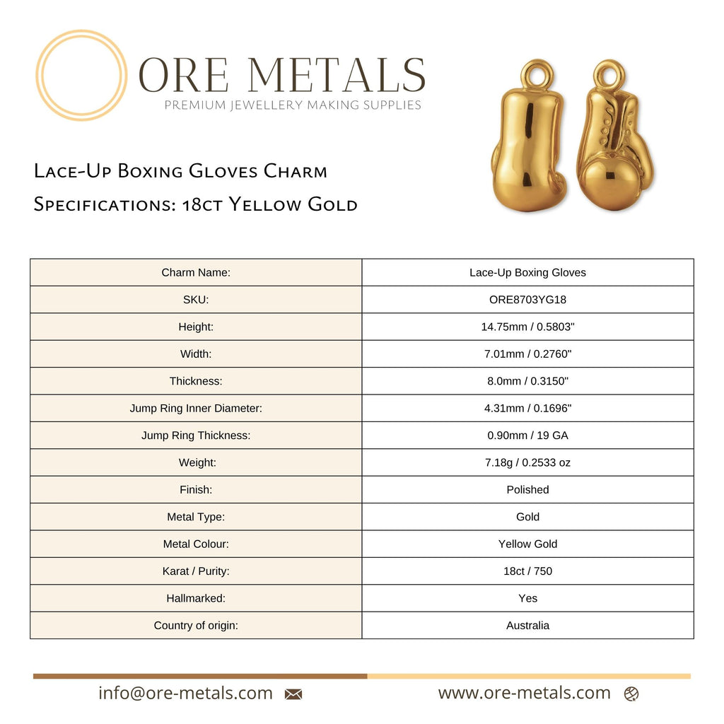 18ct Yellow Gold - Lace-Up Boxing Gloves Charm