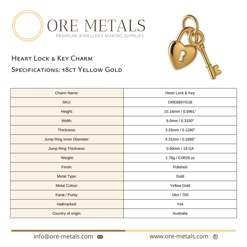18ct Yellow Gold - Heart Lock & Key Charm