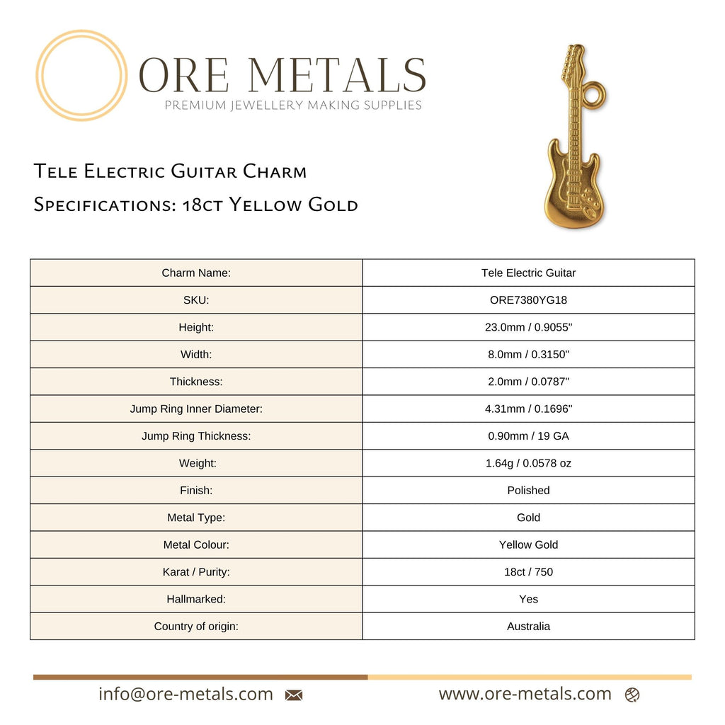 18ct Yellow Gold - Tele Electric Guitar Charm