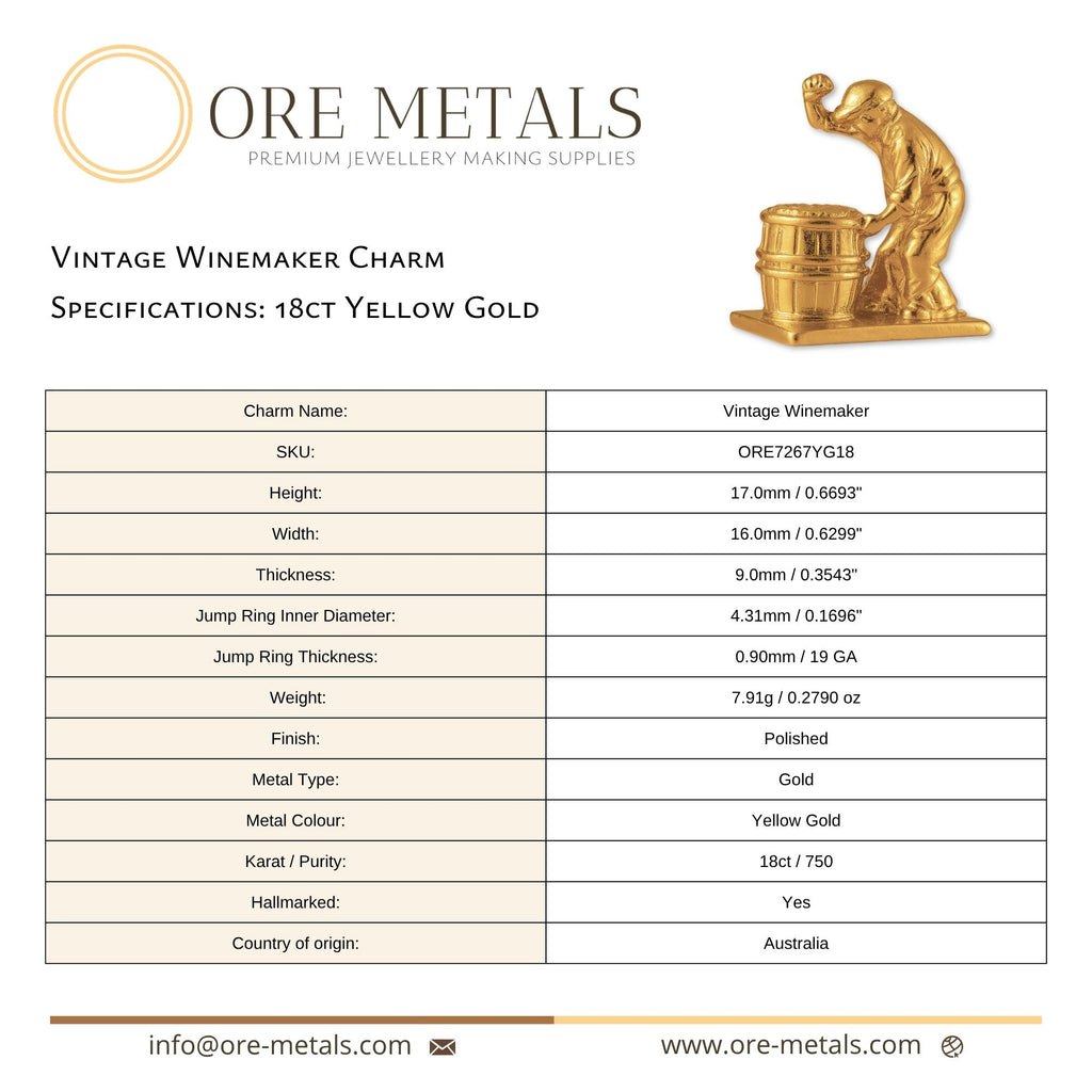 18ct Yellow Gold - Vintage Winemaker Charm
