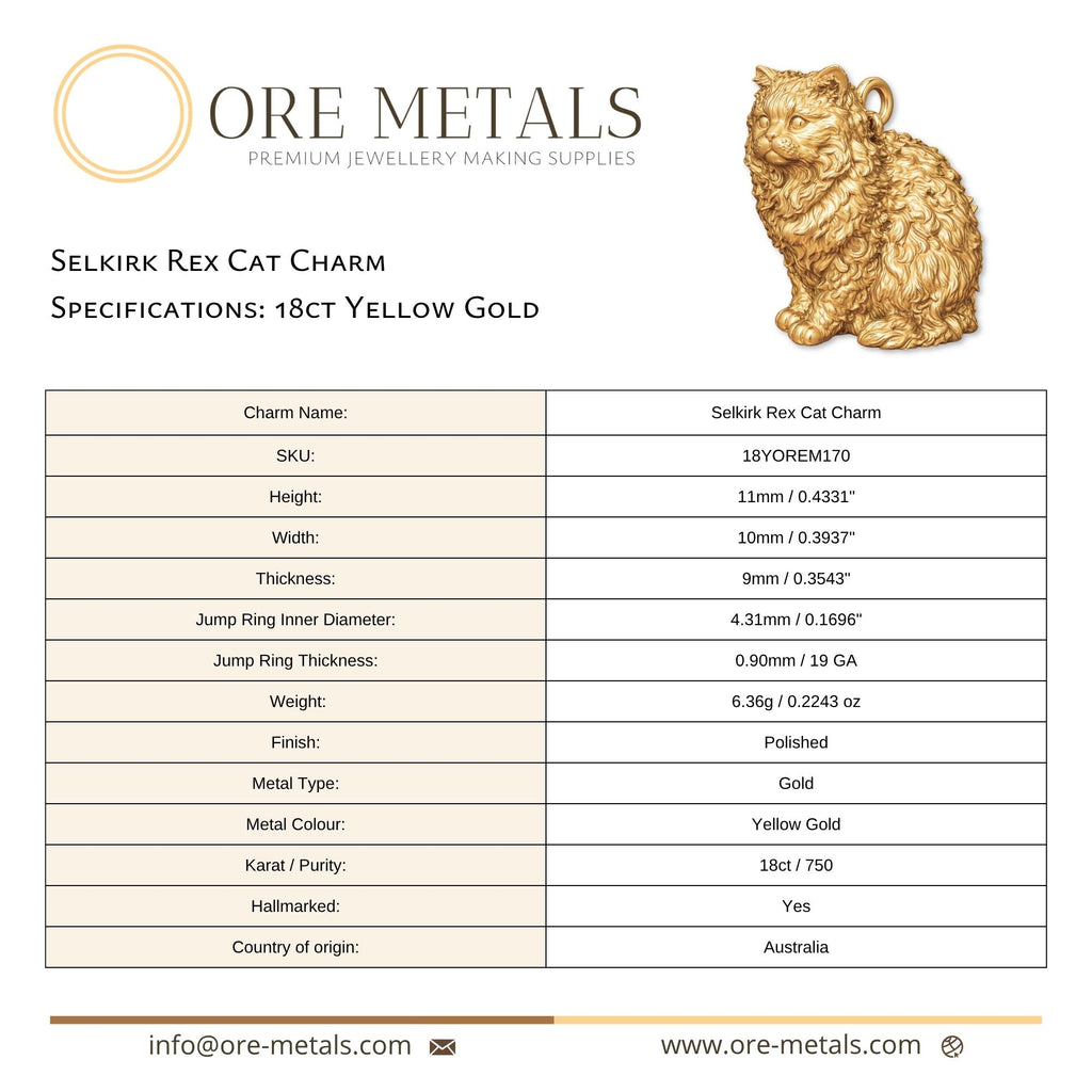 18ct Yellow Gold - Selkirk Rex Cat Charm