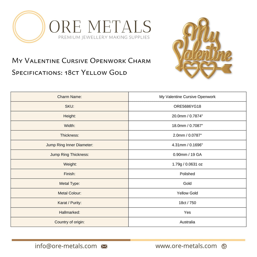 18ct Yellow Gold - My Valentine Cursive Openwork Charm