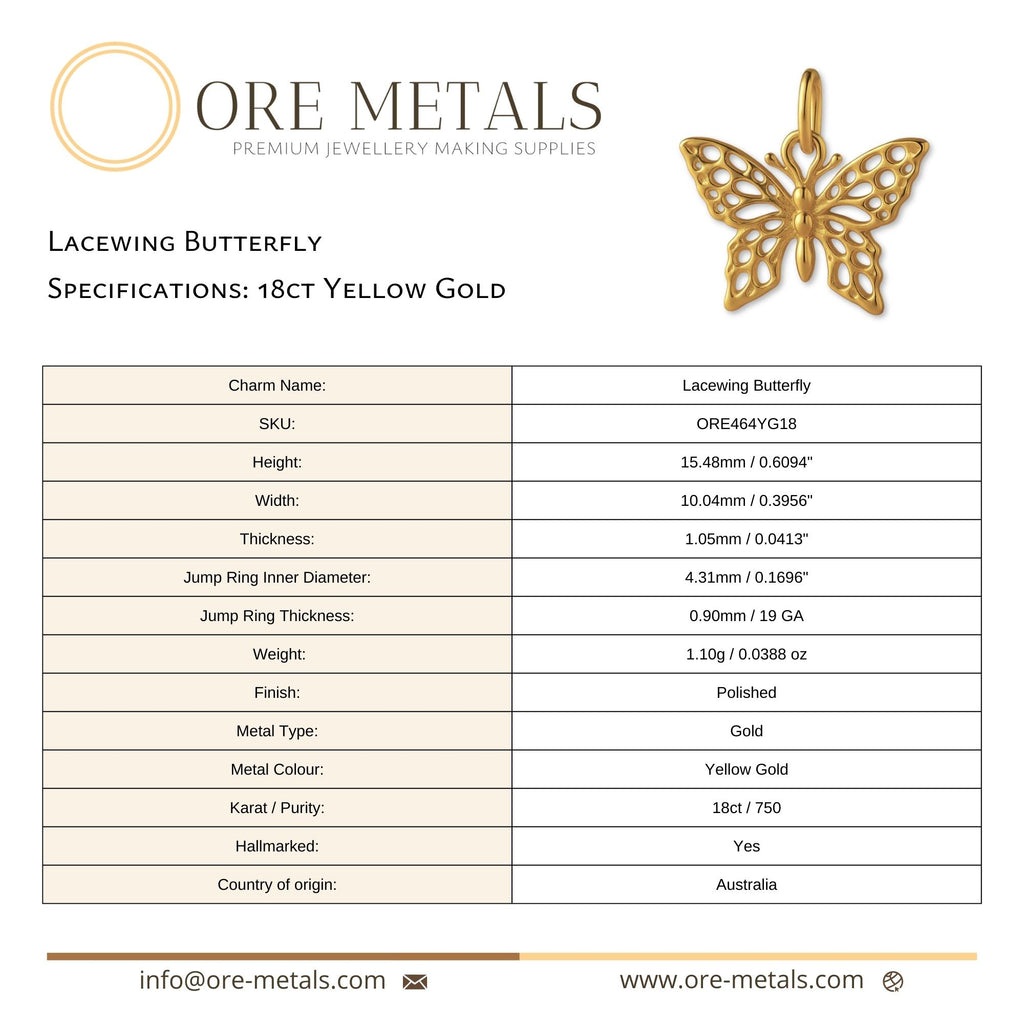 18ct Yellow Gold - Lacewing Butterfly Charm