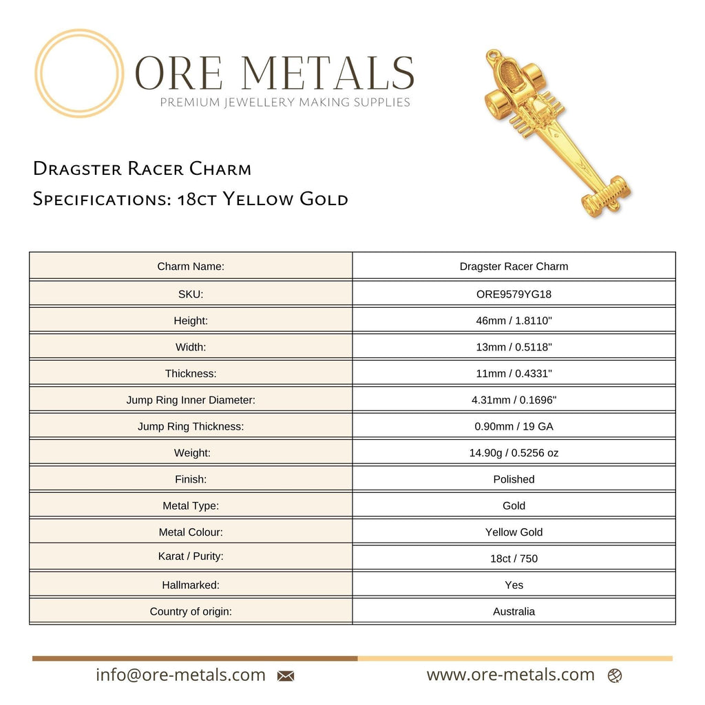 18ct Yellow Gold - Dragster Racer Charm