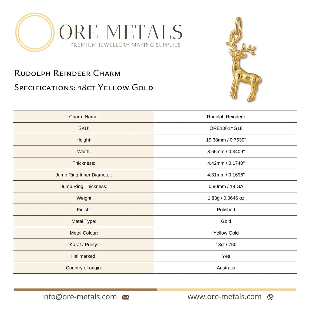 18ct Yellow Gold - Rudolph Reindeer Charm