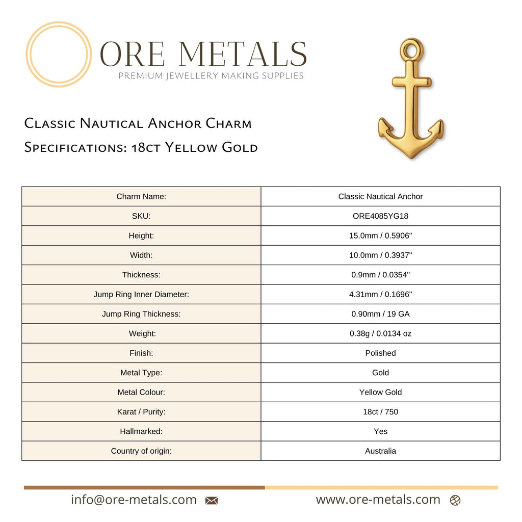 18ct Yellow Gold - Classic Nautical Anchor Charm