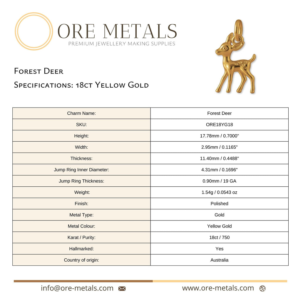 18ct Yellow Gold - Forest Deer Charm