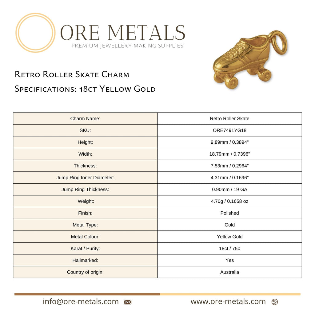18ct Yellow Gold - Retro Roller Skate Charm