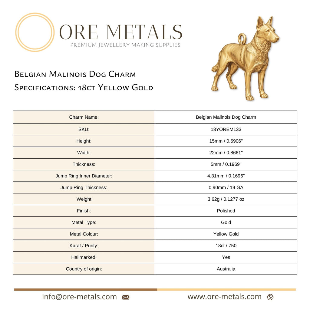 18ct Yellow Gold - Belgian Malinois Dog Charm