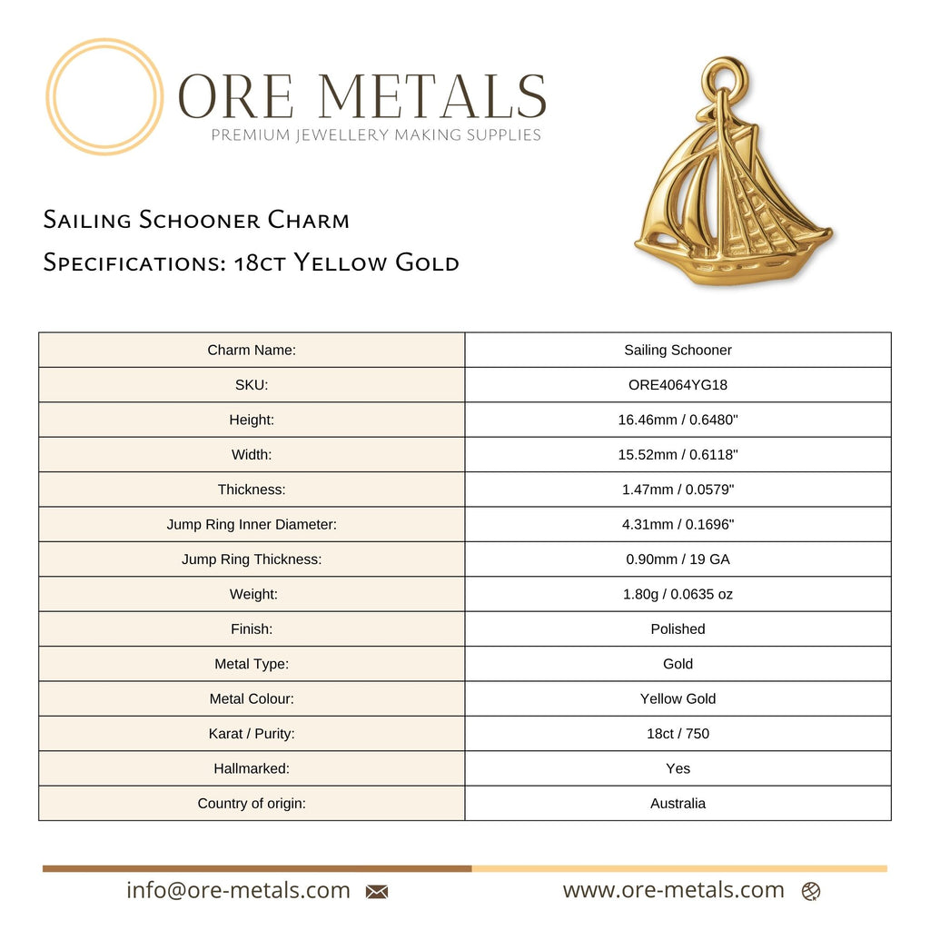 18ct Yellow Gold - Sailing Schooner Charm