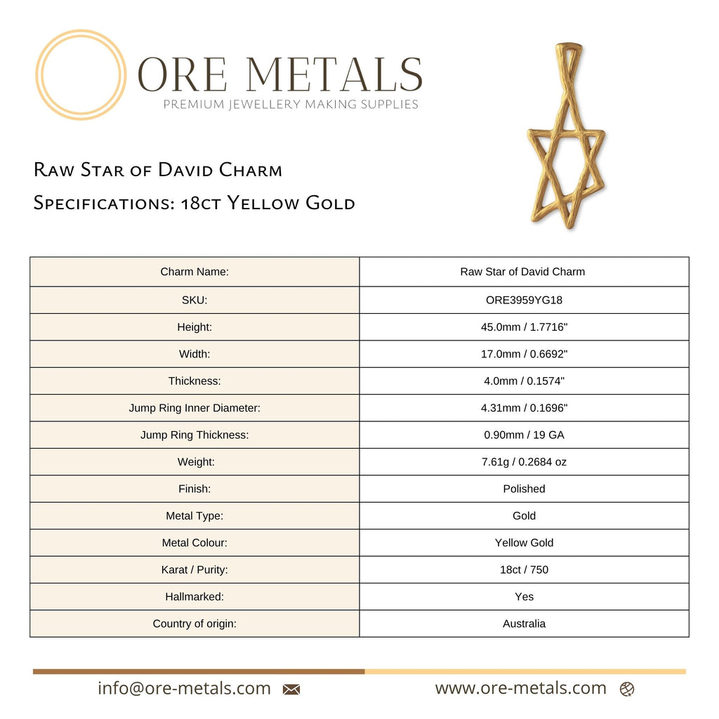 18ct Yellow Gold - Raw Star of David Charm