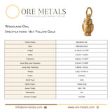 18ct Yellow Gold - Woodland Owl Charm