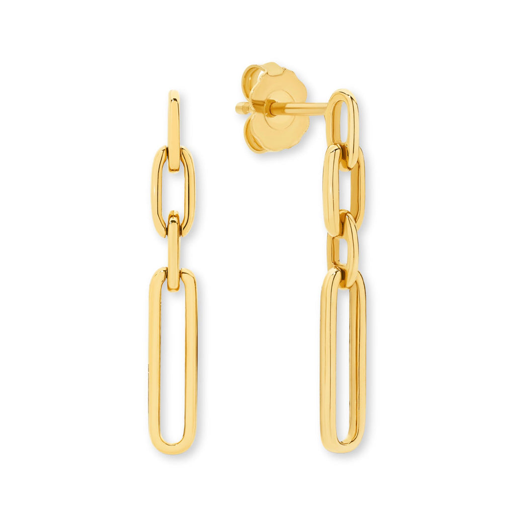 18ct Yellow Gold - Paperclip Dangle Earrings