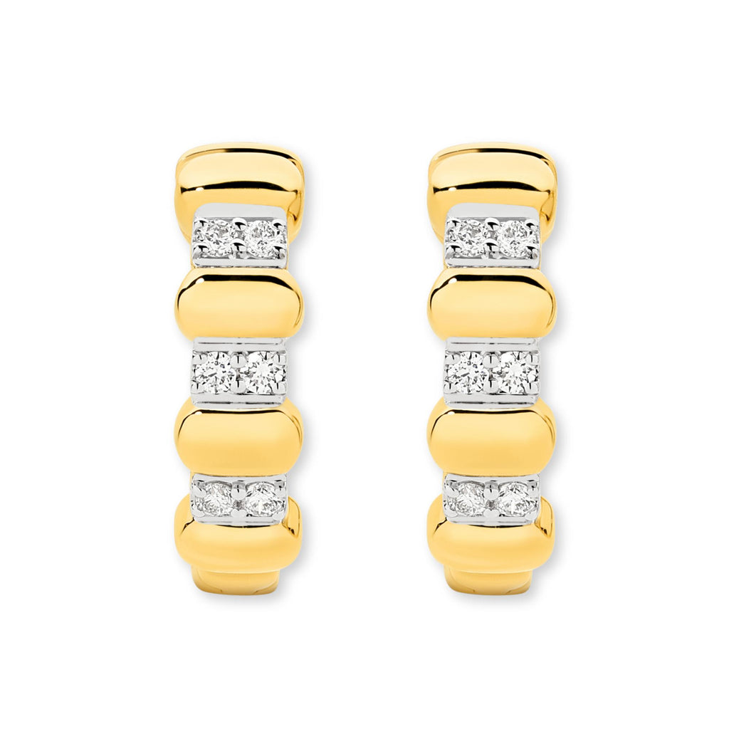 18ct Yellow Gold | 0.1ct GH/SI - Pillowed Diamond Hoop Earrings