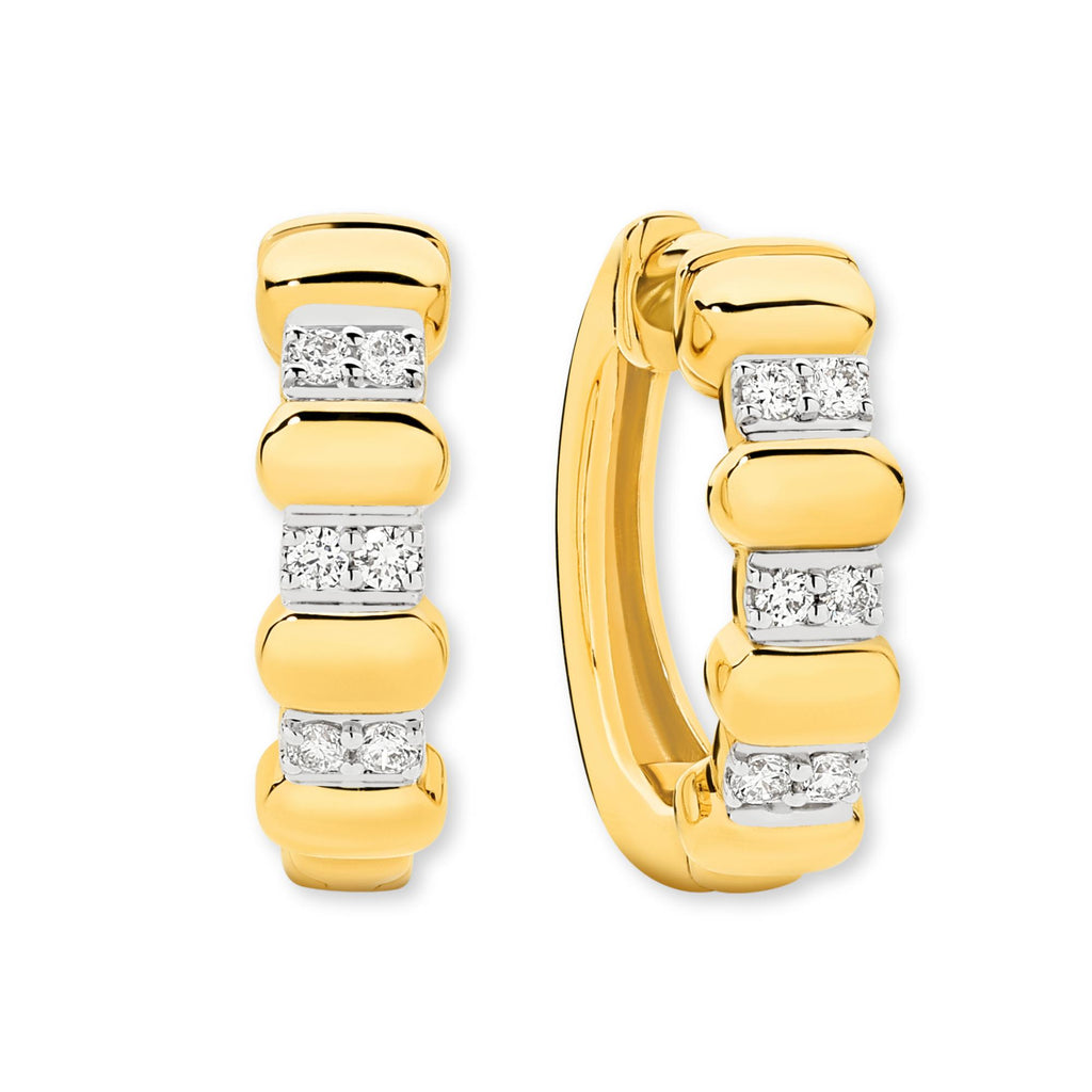 18ct Yellow Gold | 0.1ct GH/SI - Pillowed Diamond Hoop Earrings