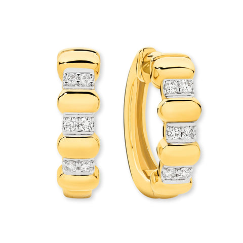 9ct Yellow Gold | 0.1ct GH/SI - Pillowed Diamond Hoop Earrings