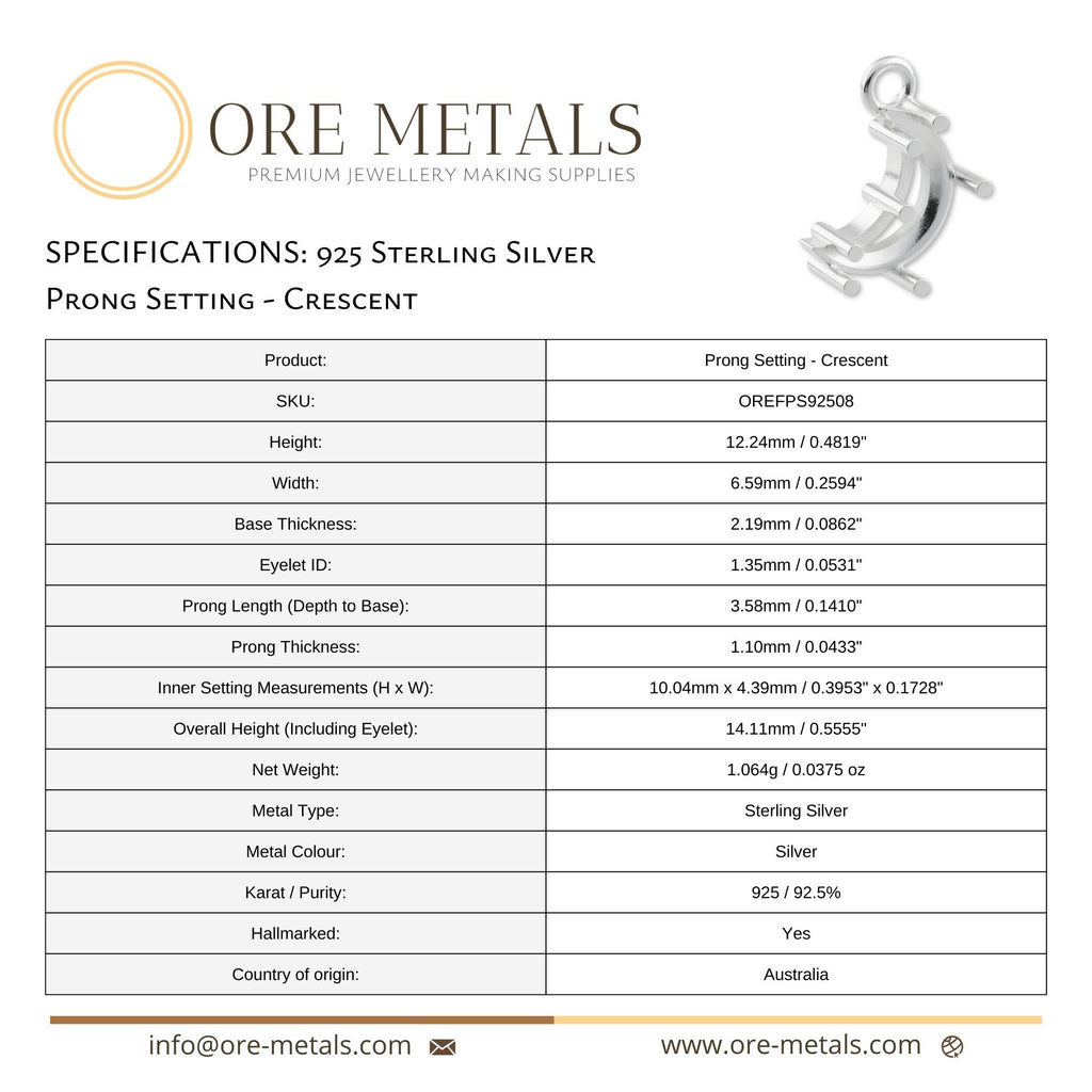 925 Sterling Silver - Crescent Prong Setting