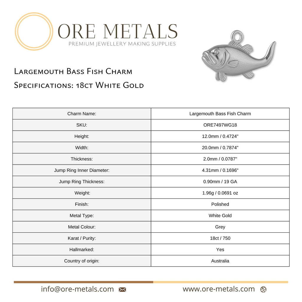 18ct White Gold - Largemouth Bass Fish Charm