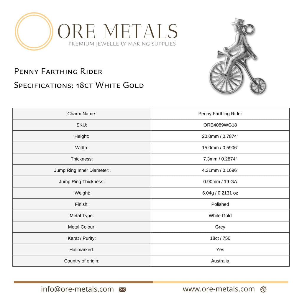 18ct White Gold - Penny Farthing Rider Charm