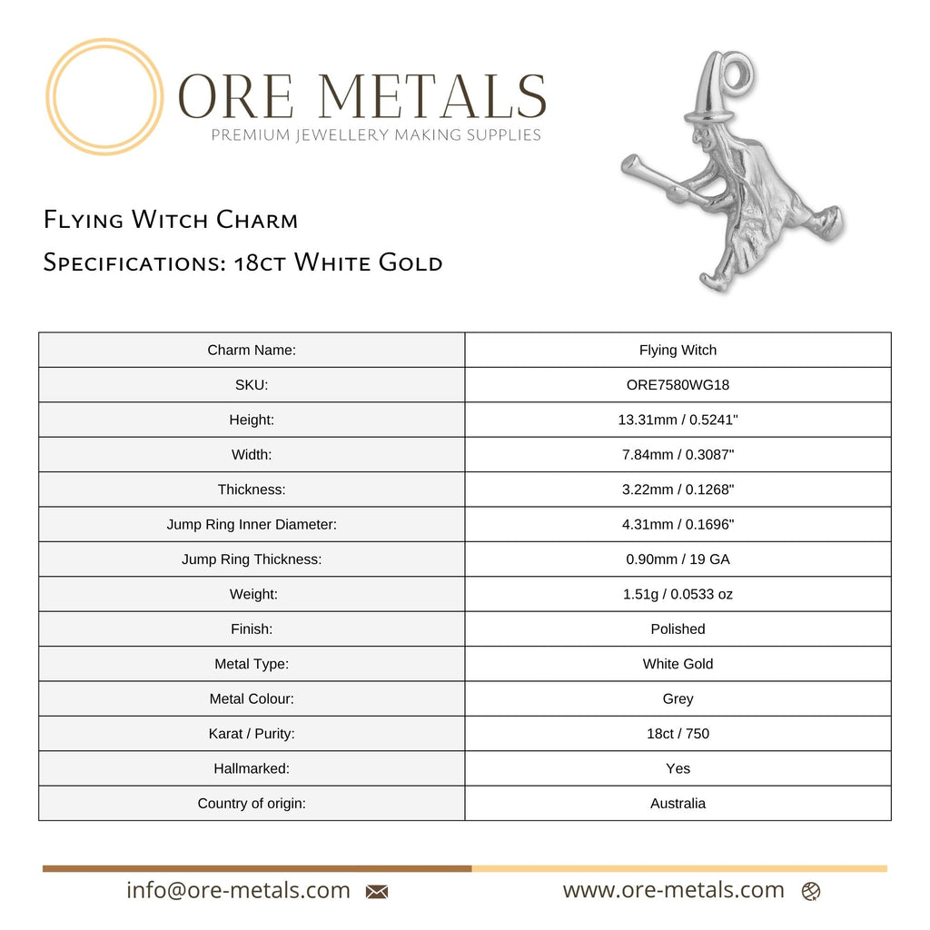 18ct White Gold - Flying Witch Charm