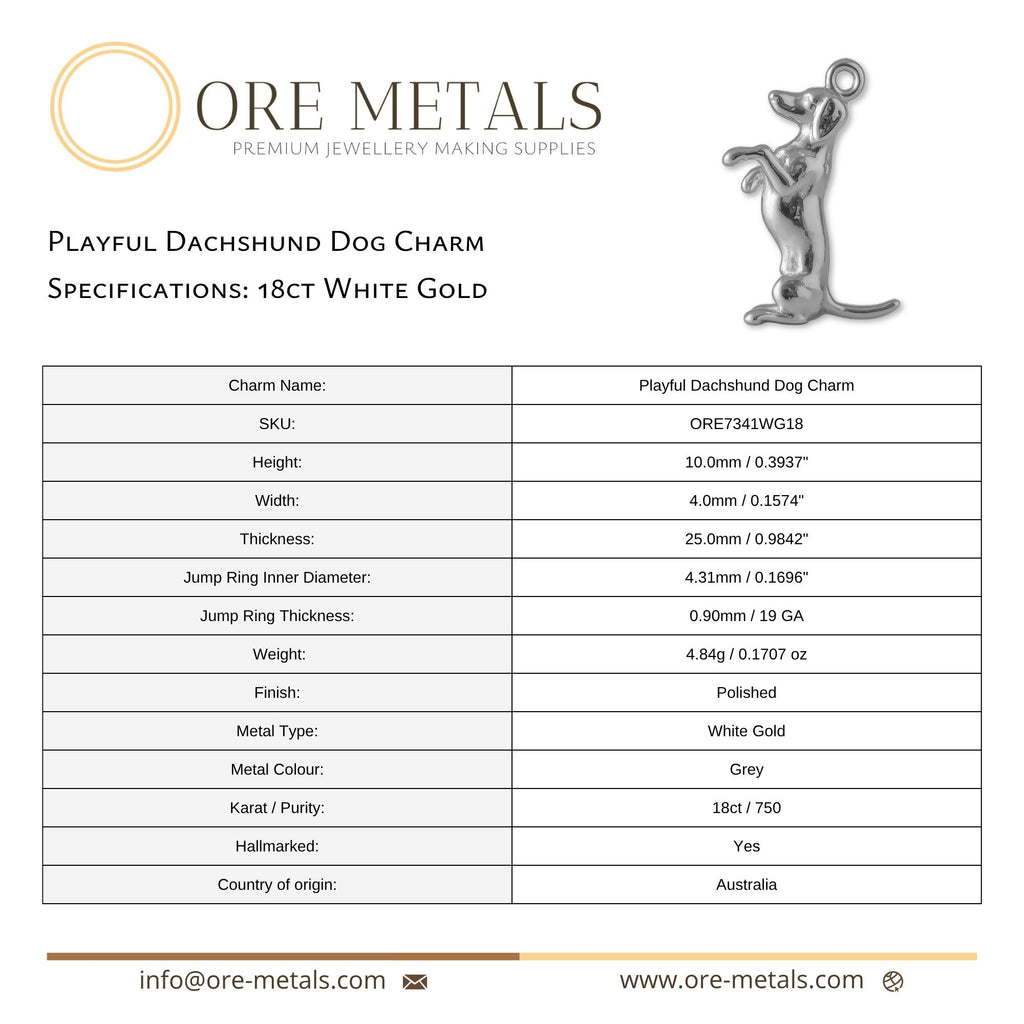 18ct White Gold - Playful Dachshund Dog Charm