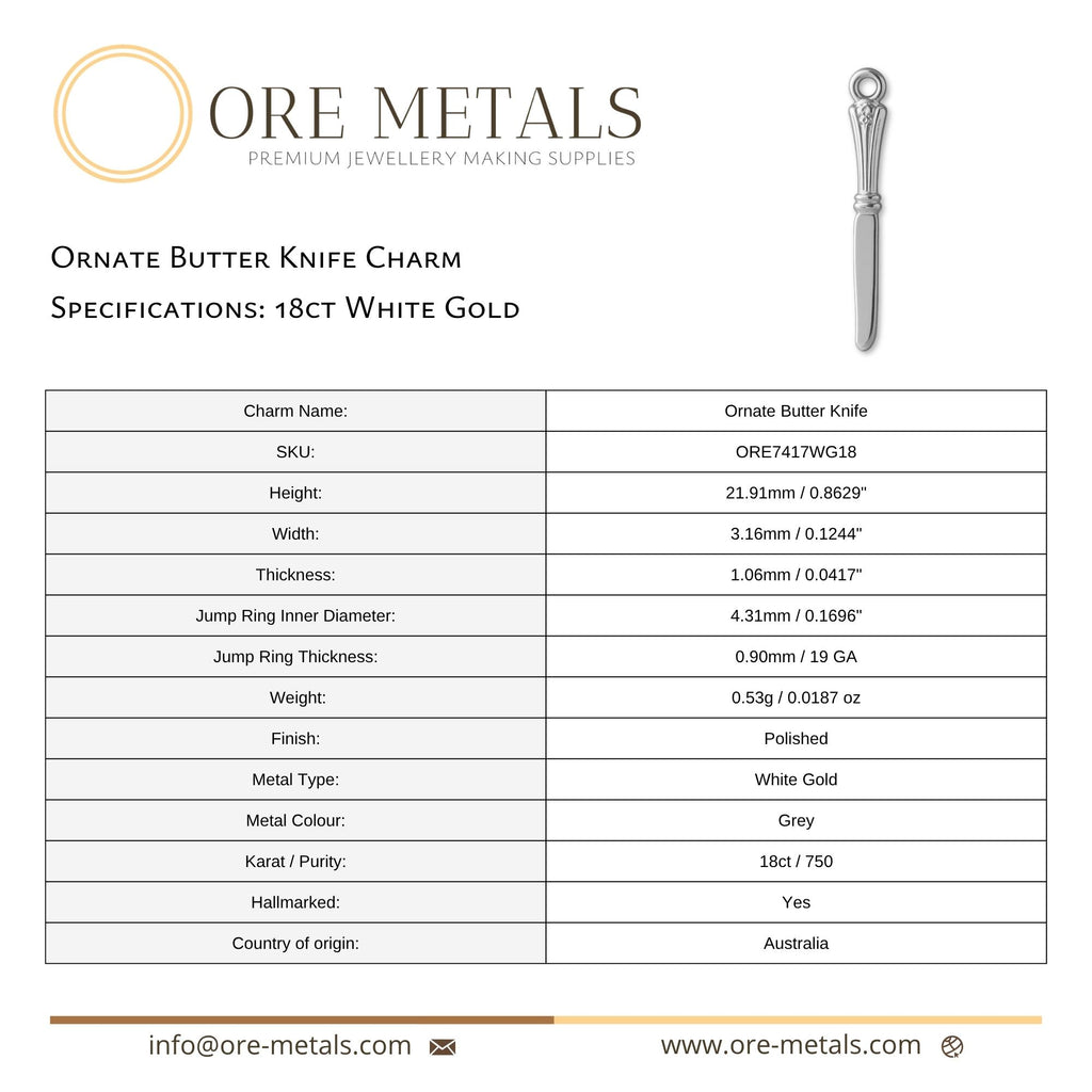 18ct White Gold - Ornate Butter Knife Charm
