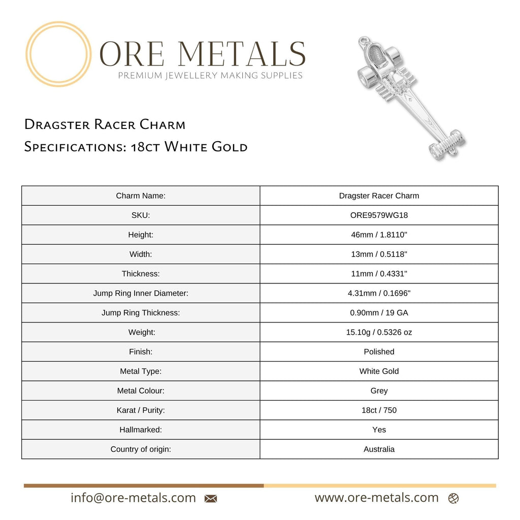 18ct White Gold - Dragster Racer Charm