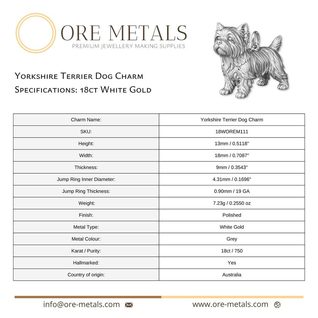 18ct White Gold - Yorkshire Terrier Dog Charm