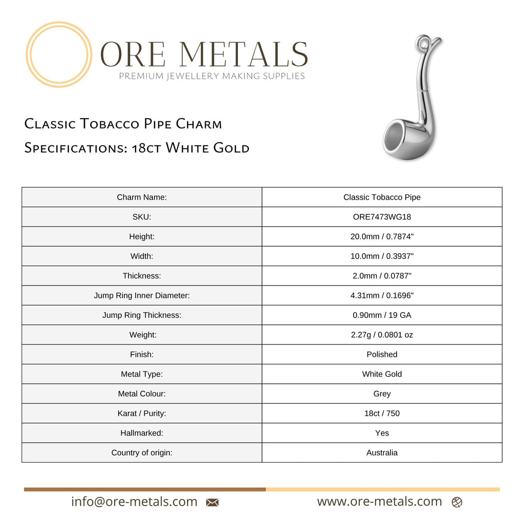18ct White Gold - Classic Tobacco Pipe Charm