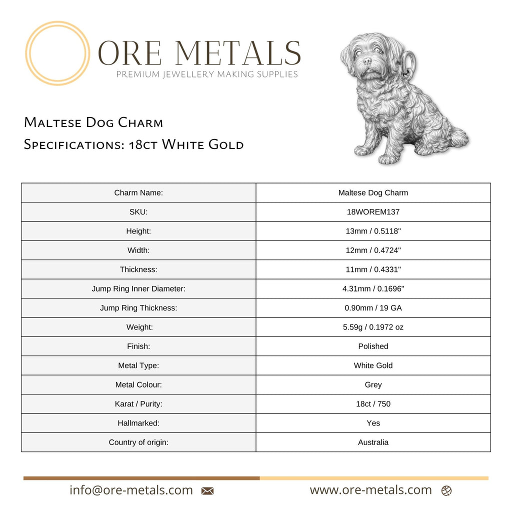 18ct White Gold - Maltese Dog Charm