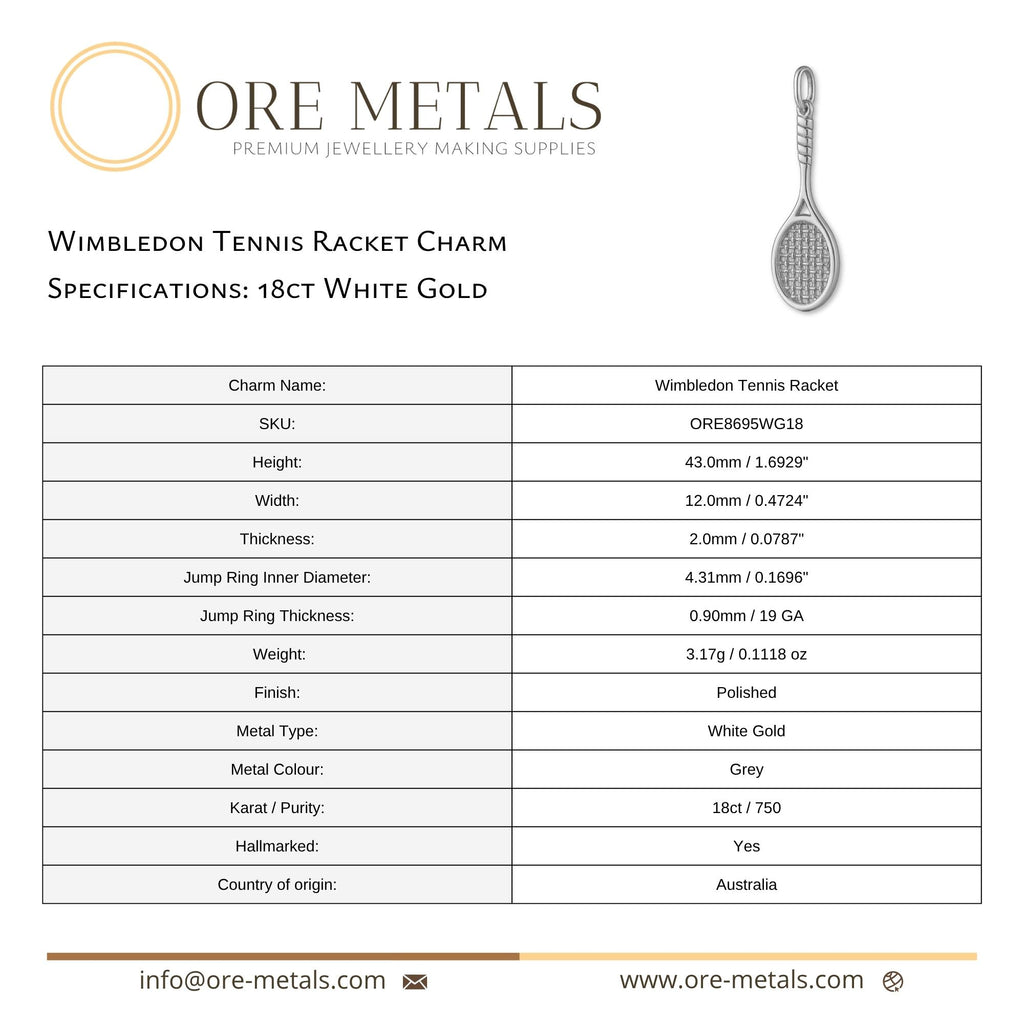 18ct White Gold - Wimbledon Tennis Racket Charm