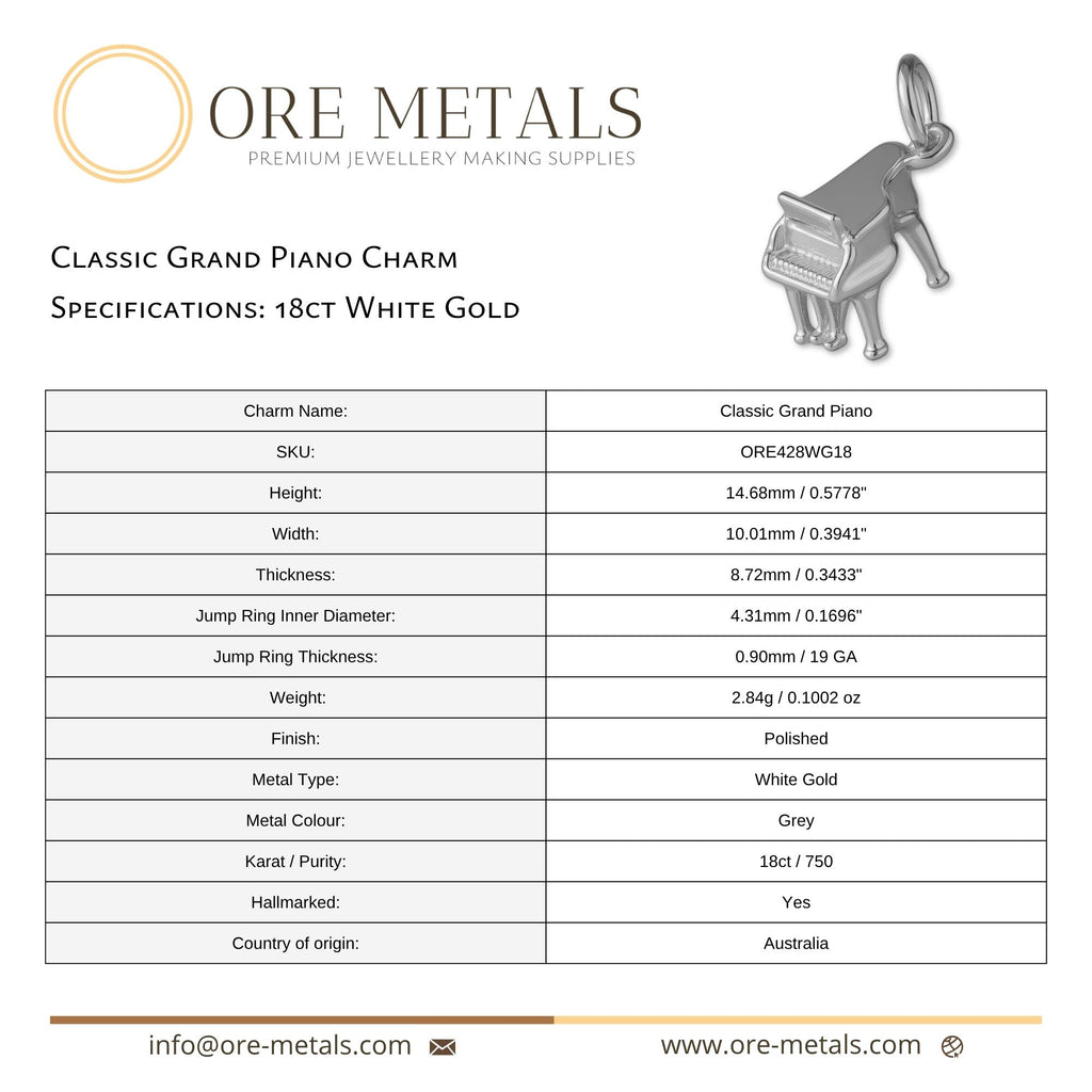 18ct White Gold - Classic Grand Piano Charm