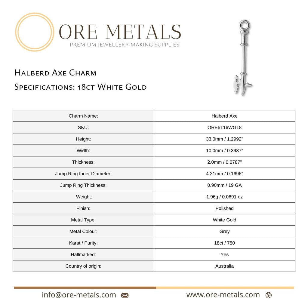 18ct White Gold - Halberd Axe Charm