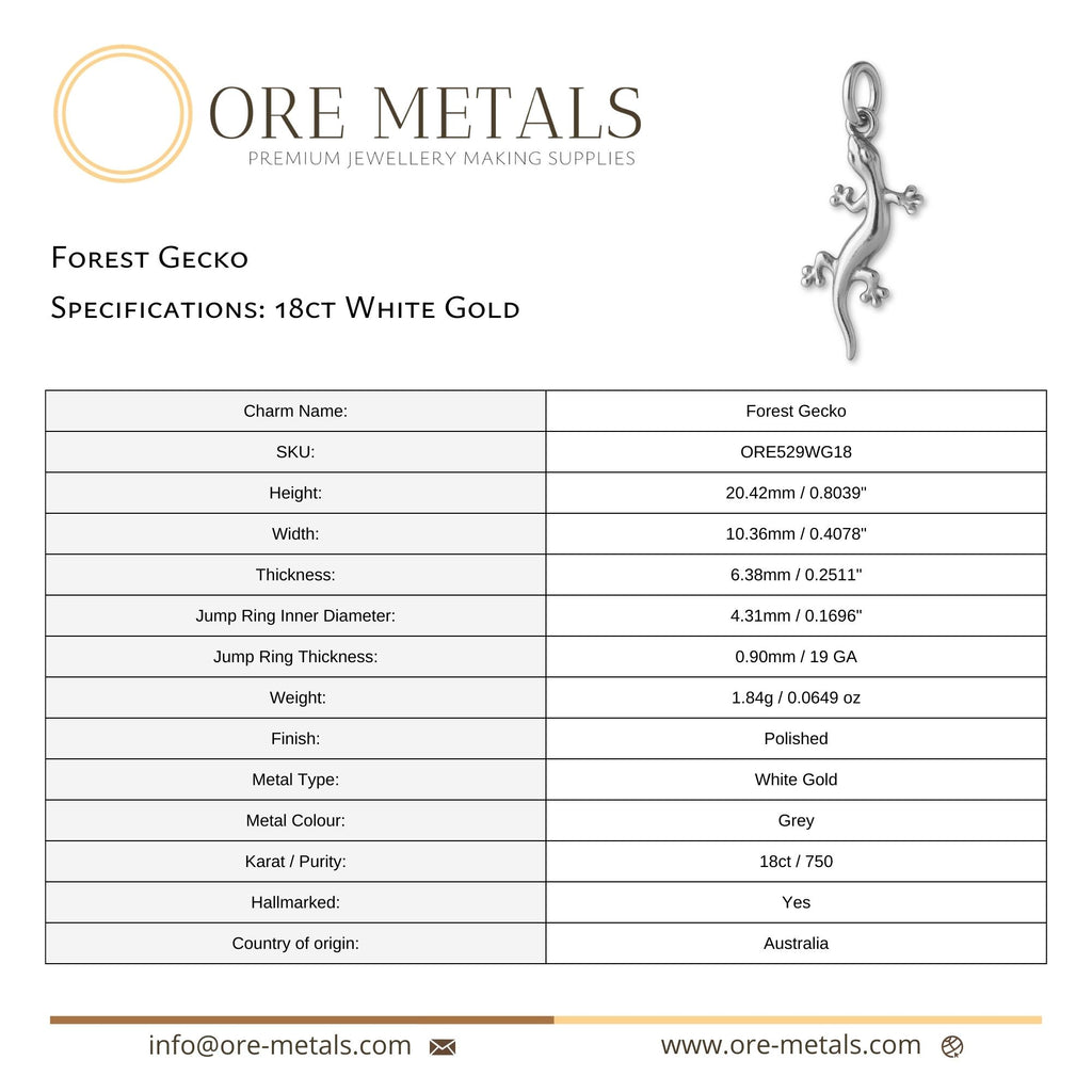18ct White Gold - Forest Gecko Charm