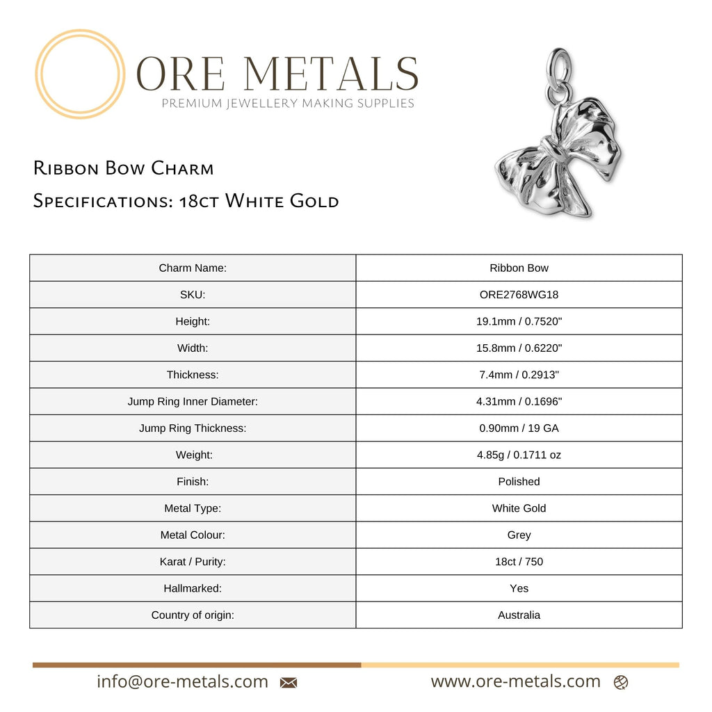 18ct White Gold - Ribbon Bow Charm