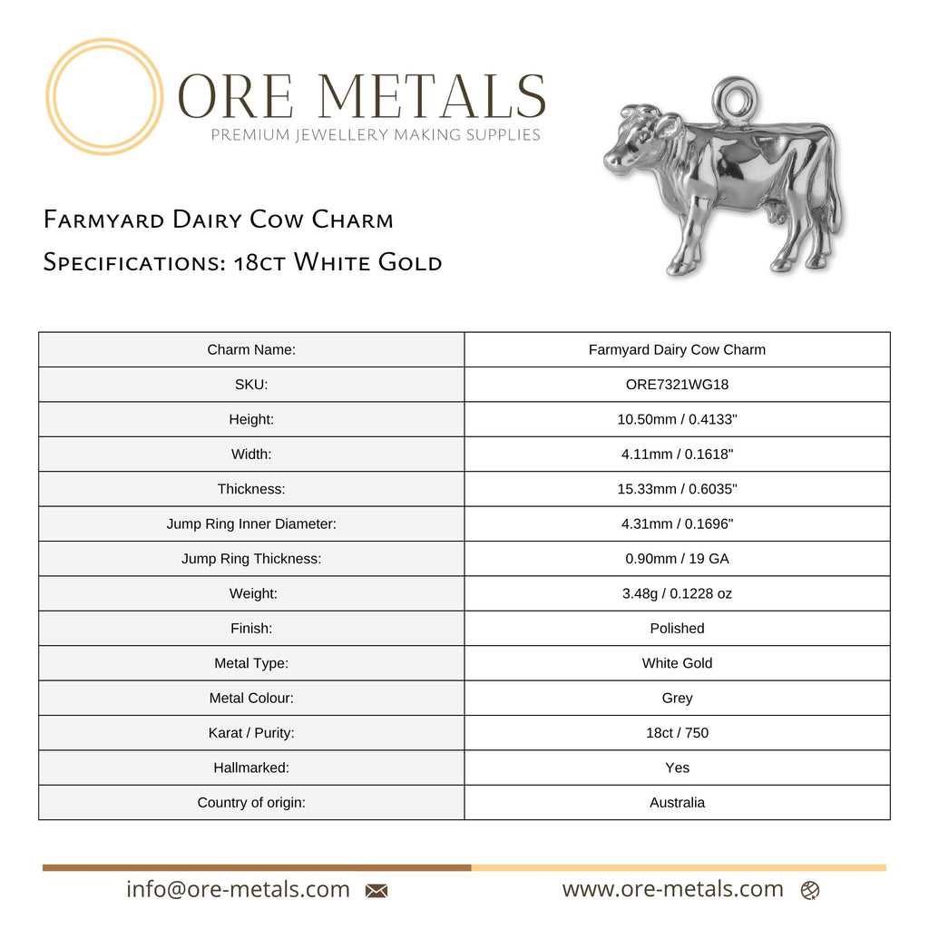 18ct White Gold - Farmyard Dairy Cow Charm