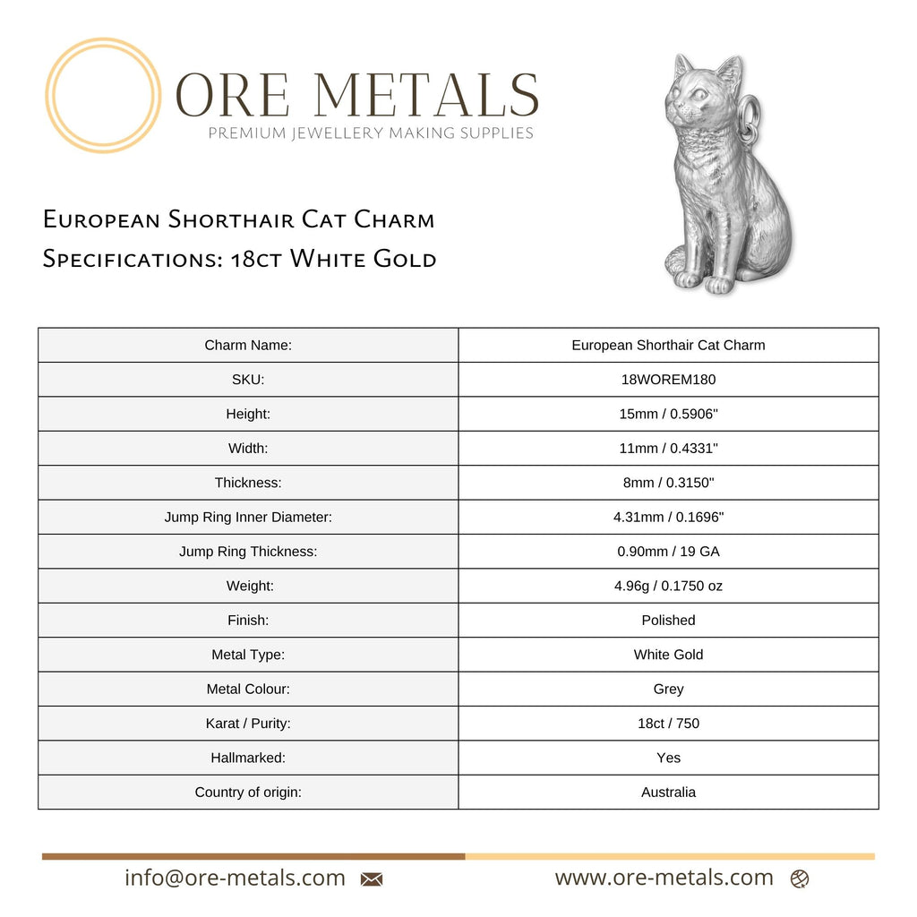 18ct White Gold - European Shorthair Cat Charm
