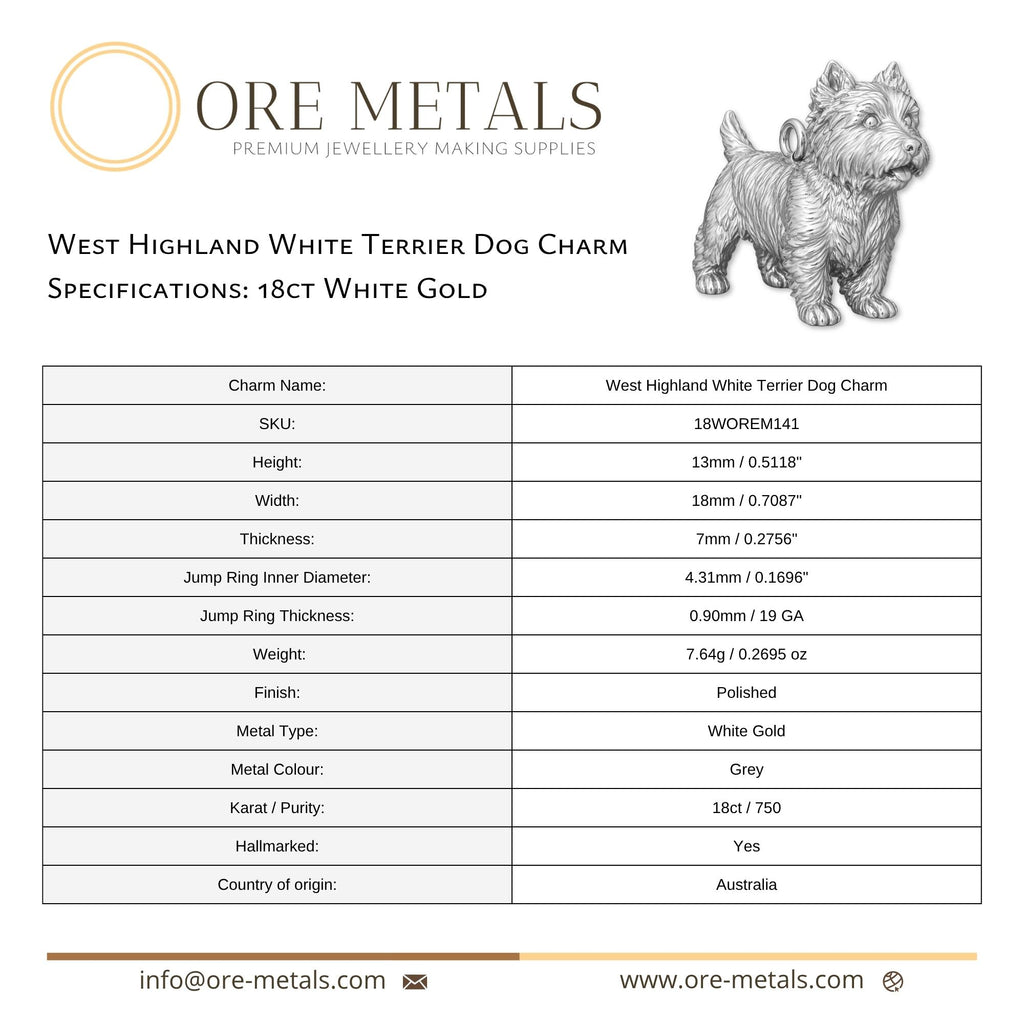 18ct White Gold - West Highland White Terrier Dog Charm