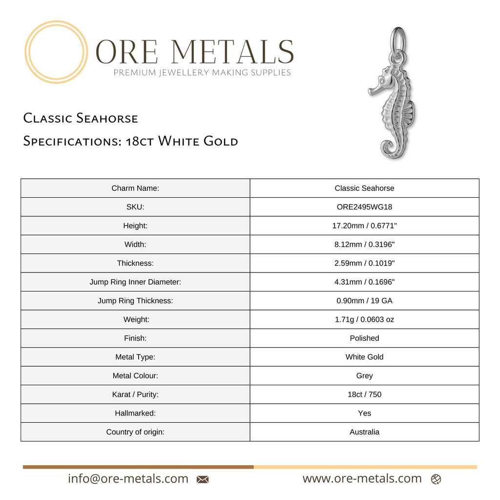 18ct White Gold - Classic Seahorse Charm