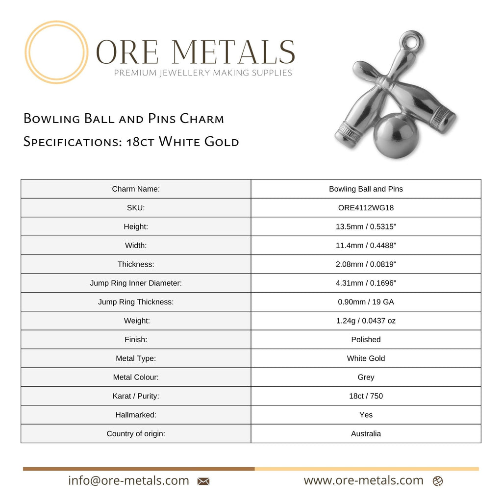18ct White Gold - Bowling Ball and Pins Charm