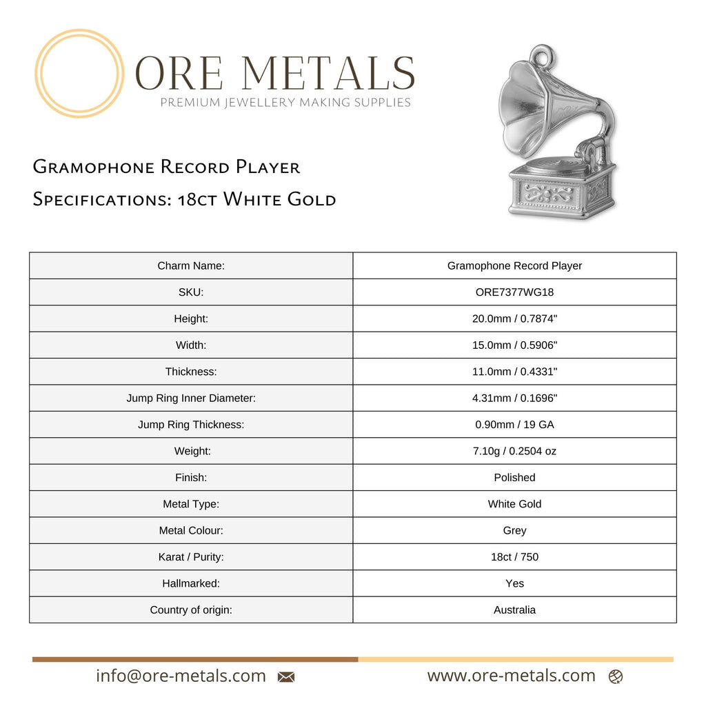 18ct White Gold - Gramophone Record Player Charm