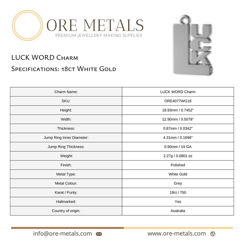 18ct White Gold - LUCK Charm