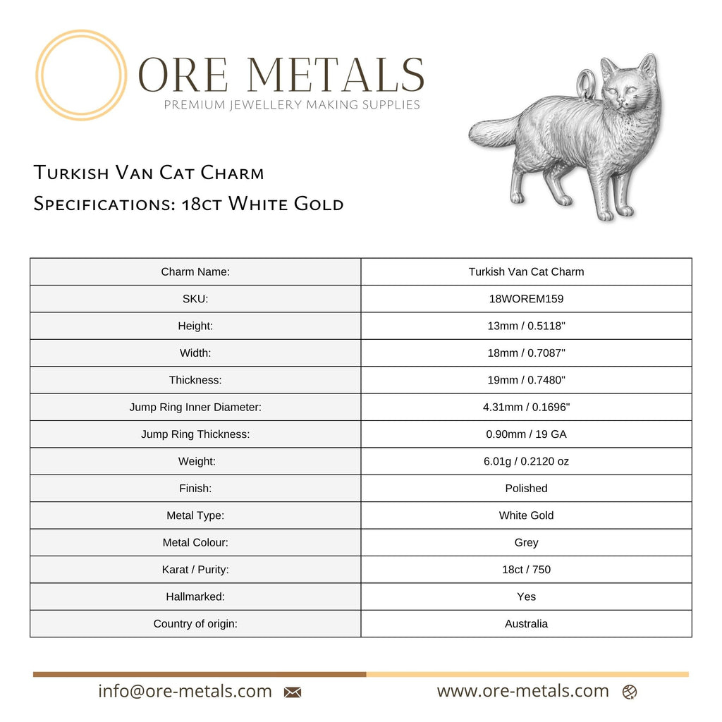 18ct White Gold - Turkish Van Cat Charm