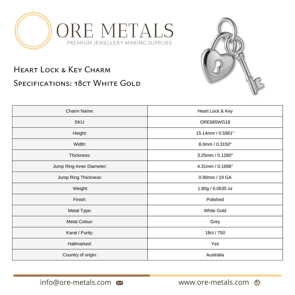 18ct White Gold - Heart Lock & Key Charm