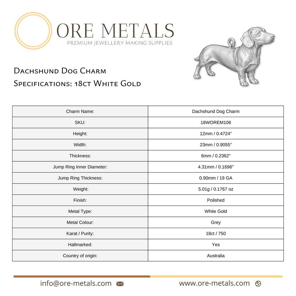 18ct White Gold - Dachshund Dog Charm